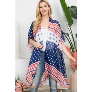 American Flag Patriotic Open Front Kimono
